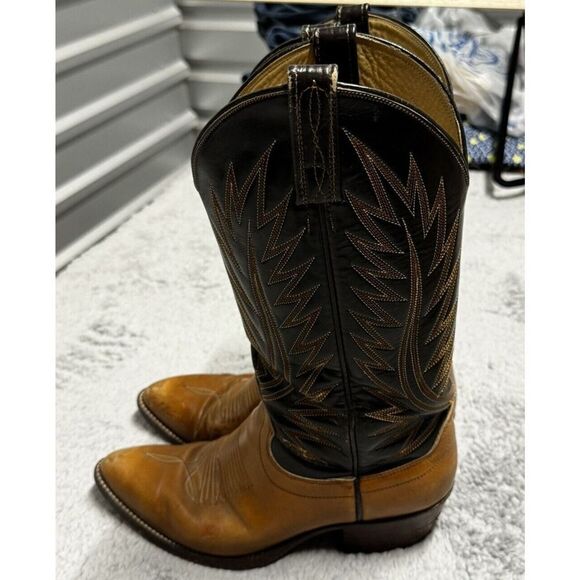 Dan Post Men's Size 7.5 Two Tone Black Brown Leather Western Cowboy Boots - Picture 14 of 14